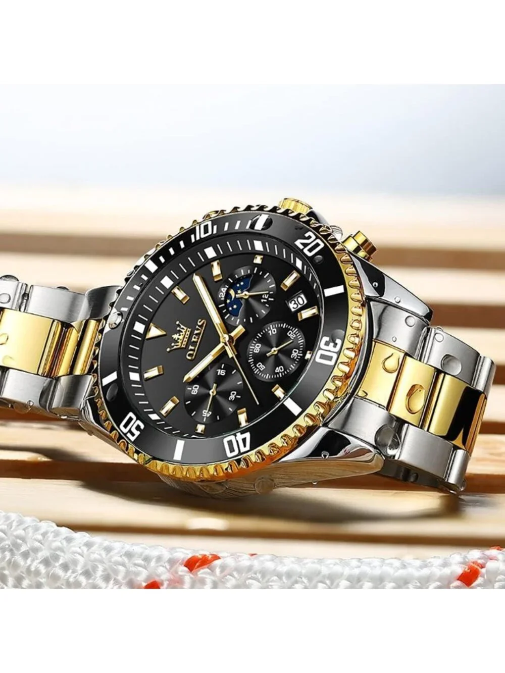 Men's Silver Black Stainless Steel Luxury Chronograph Analog Waterproof Watch